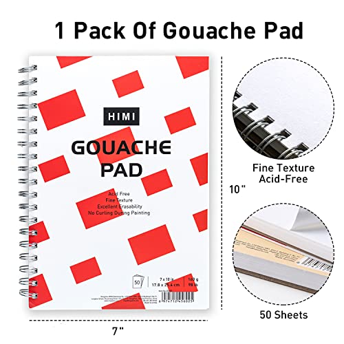 HIMI Gouache Pad 7X10''(98lb/160g) 50 Sheets Mix Paper Pad, Side Wire Bound, Fine Texture, in Gouache Acrylic Art Pad for Sketching, Ink Sketch Book, HIMI