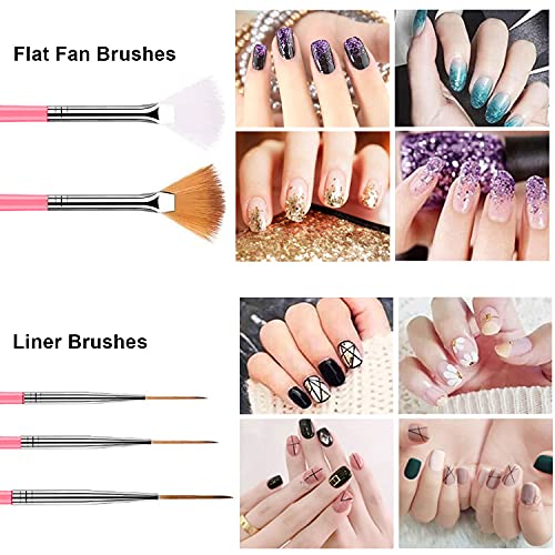 AIBEE 20pcs Nail Art Design Tools, 15pcs Nail Art Brushes Kit with 5pcs Nail Dotting Pens, PINK (pink) AIBEE