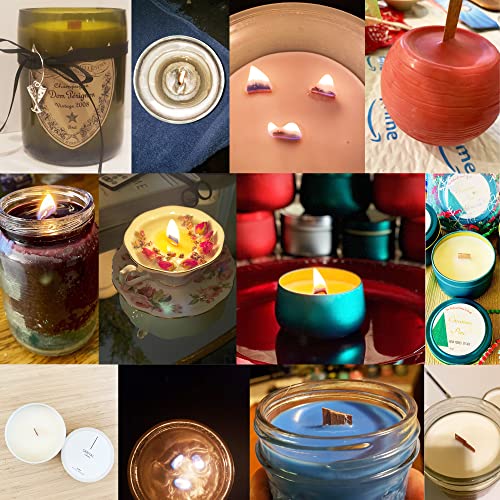 yueton 50PCS Crackling Wooden Candle Wicks Candle Making Wicks Smokeless Long Wood Wicks Candle Cores with 50PCS Metal Base for Wedding Birthday yueton