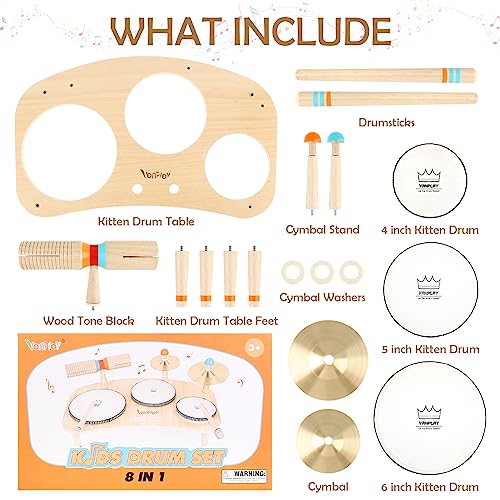 Kids Drum Set for Toddlers 1-3, All in One Musical Instruments - Wooden Musical Toys - Montessori Sensory Toys for 1 Year Old - Birthday Gifts for Vanplay
