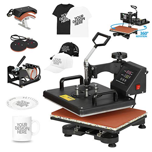 F2C 5 in 1 Pro Heat Press Machine 12x15 Digital Heat Transfer Sublimation Swing-Away for Hat Mug Plate Cap T-Shirt 360-degree Rotation Multifunction F2C