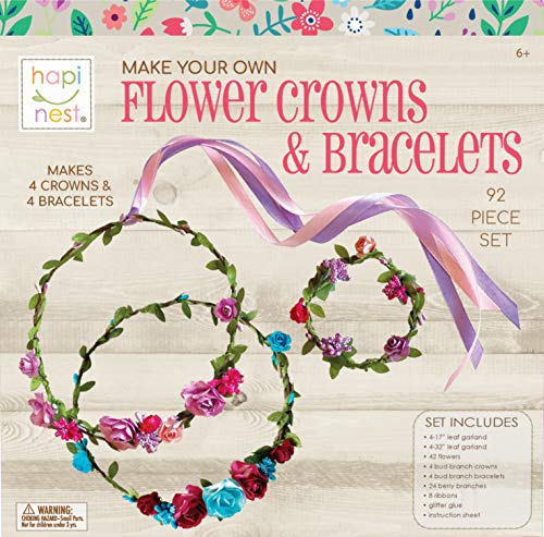 Hapinest Make Your Own Flower Crowns and Bracelets Craft Kit for Girls Gifts Ages 6 7 8 9 10 Years Old and Up Hapinest