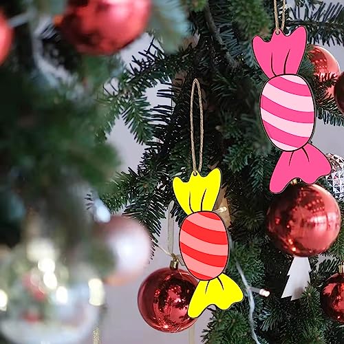Wooden Candy Shape Unfinished Wood Candy Pieces Blank Wood Pieces Wooden with Twines Art Ornaments for Christmas Wedding Birthday Party Thanksgiving Zontween