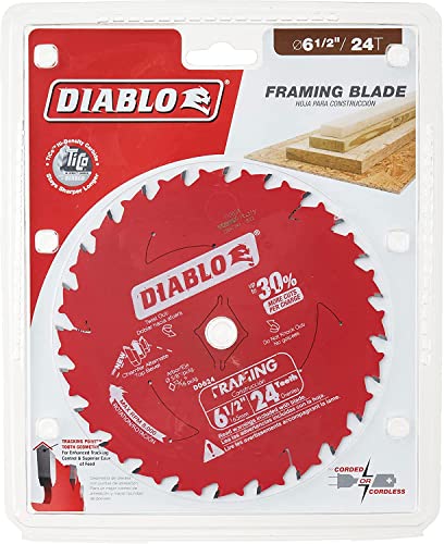 Freud D0624X Diablo 6-1/2-Inch 24-Tooth ATB Framing Saw Blade with 5/8-Inch Arbor, multi Freud