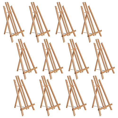 U.S. Art Supply 20" Large Tabletop Display Stand A-Frame Artist Easel (Pack of 12), Beechwood Tripod, Painting Party Easel, Kids Student Table School U.S. Art Supply