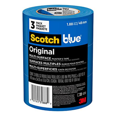 Scotch Painter's Tape Original Multi-Surface Painter's Tape, 1.88 Inches x 60 Yards, 3 Rolls, Blue, Paint Tape Protects Surfaces and Removes Easily,