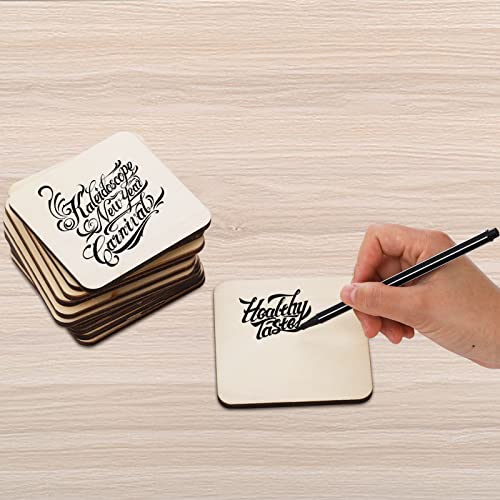 ZEAYEA 50 Pcs Unfinished Wood Squares Pieces, 4 x 4 Inch Thick Wood Coasters, Wooden Tiles for Coasters, Blank Wood Slices for Crafts, Painting, ZEAYEA