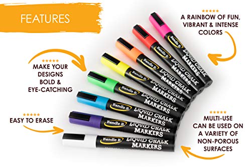 Chalk Markers - 4 White, Erasable, Non-Toxic, Water-Based, Reversible Tips, Crisp White For Kids & Adults for Glass & Chalkboard Markers for Bandle B.
