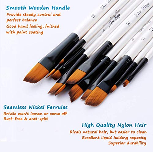 Artist Paint Brushes Set, 12pcs Professional Angular Paintbrushes for Acrylic Watercolor Oil Painting, Face Body Nail Art, Crafts, Canvas, Rock, Auhoahsil