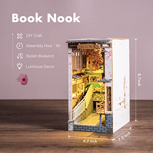 Rolife DIY Book Nook Kit 3D Wooden Puzzle, Bookshelf Insert Decor with LED DIY Bookend Diorama Miniature Kit Crafts Hobbies Gifts for Adults/Teens Rolife