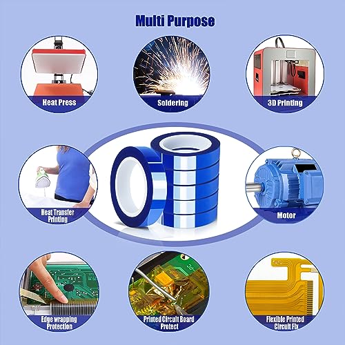MEBMIK 6 Rolls 10mm x16m(52FT) Blue Heat Tape High Temperature Heat Resistant Tape Heat Transfer Tape for Heat Sublimation Press Vinyl,No Residue MEBMIK