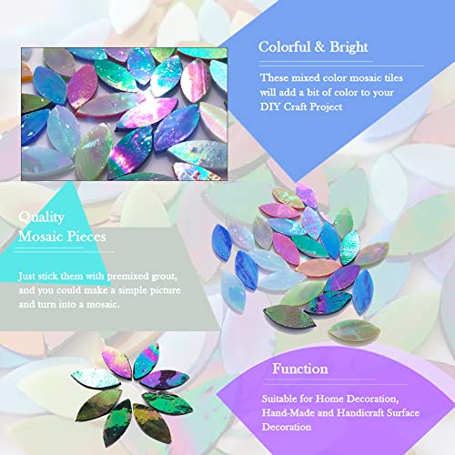 LITMIND 120 Pieces Leaf Iridescent Glass Mosaic Tiles for Crafts, Precut Rainbow Stained Glass Petals Kit, Mosaic Making Supplies, Stained Glass LITMIND