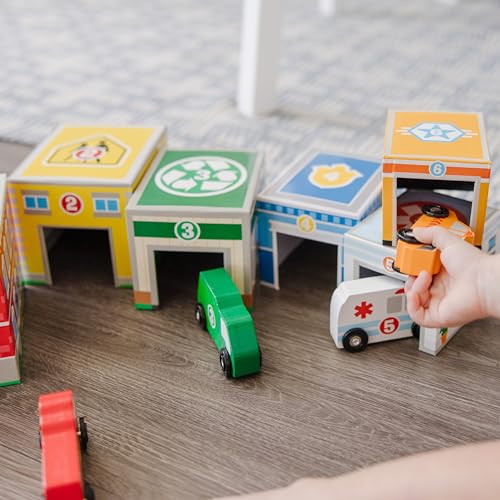Melissa & Doug Nesting and Sorting Blocks - 6 Buildings, 6 Wooden Vehicles - Numbers Learning, Car Garage, Sorting And Stacking Toys For Toddlers Melissa & Doug