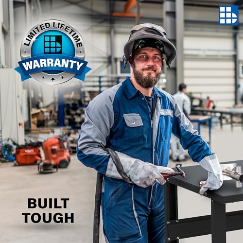 Borroughs® 72" Adjustable Workbench, 12-Gauge Black Painted Steel Top Heavy-Duty Workstation, 2000 LBS Load Capacity Worktable for Workshop, Garage, Borroughs