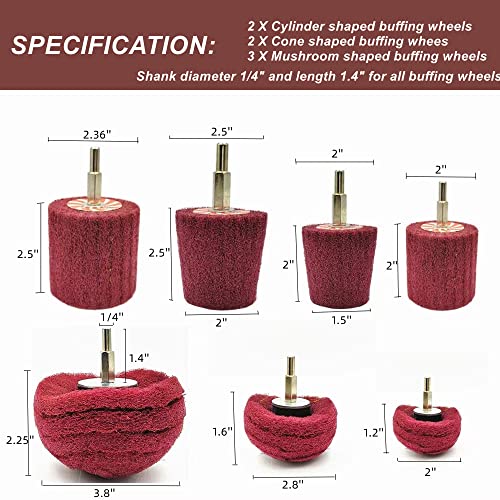 Banmo Abrasive 7 PCS Non Woven Abrasive Buffing Wheels Drill Attachment Set, Scouring Pads Wheel with 1/4" Shank Polishing Head for Polishing Banmo Abrasive