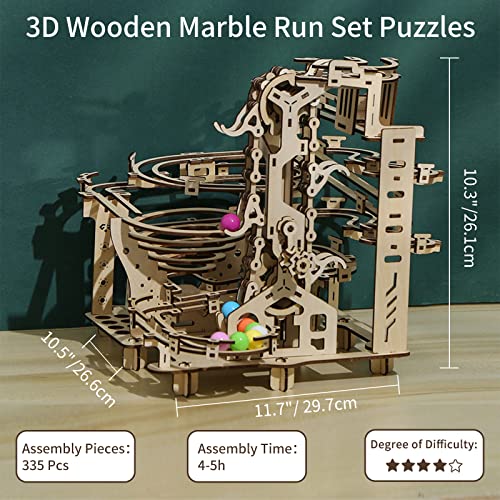 Hallisun 3D Wooden Puzzle for Adults, Marble Run Set, Wooden Mechanical Model Kit, DIY Roller Coaster Handicraft Wood Craft Kit, Birthday Gift for Hallisun