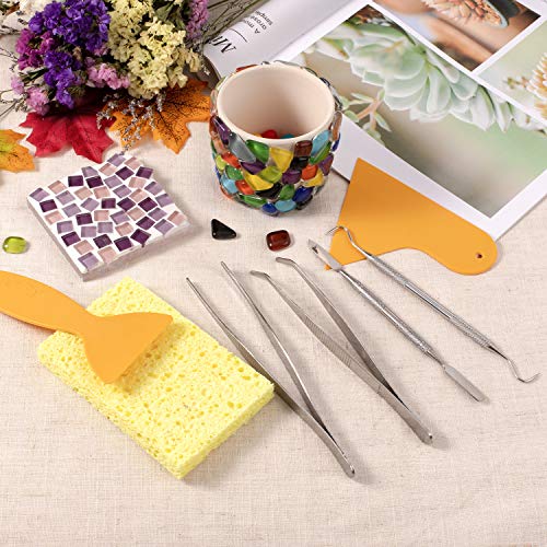 Whaline 7 Pieces Mosaic Tools, Mosaic Tweezers Tile Beginner Setwith 2 Scrapers, 2 Tweezers, 1 Double-EndedHook, 1 Spatula, 1 Sponge Whaline