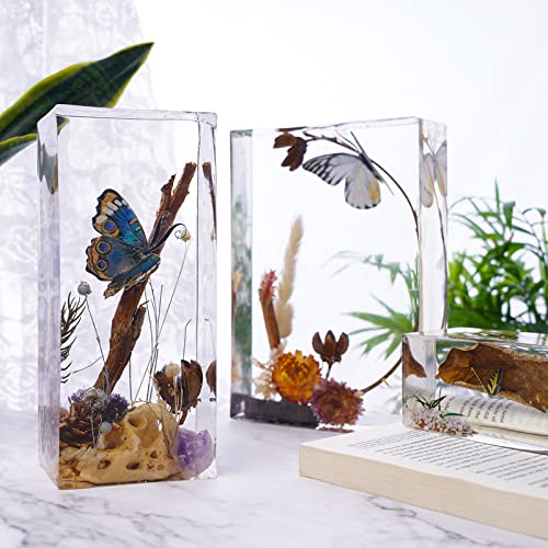 LET'S RESIN Rectangle Silicone Resin Molds, 3pcs Large Resin Molds w/Wooden Support, Deep Epoxy Resin Molds for Flowers Preservation, Insect LET'S RESIN