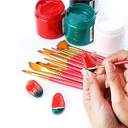 Transon Artist Paint Brush Set of 12 for Acrylic Watercolor Gouache Oil Craft Painting Pink TRANSON