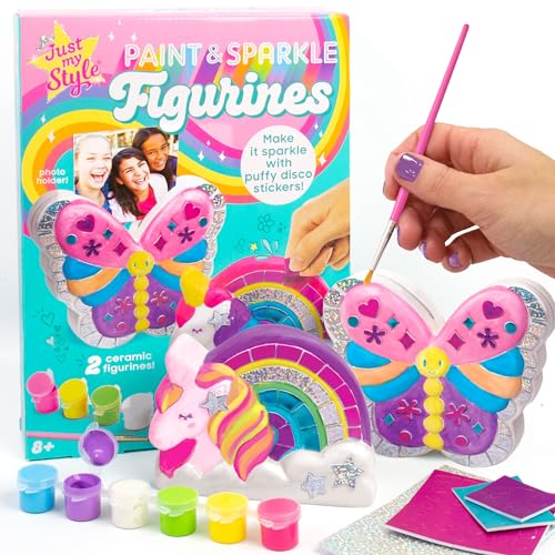 Just My Style Paint & Sparkle Figurines, Paintable Unicorn Rainbow & Butterfly Photo Holder, Create Funky Decor, Includes Art Supplies, Stickers & Just My Style