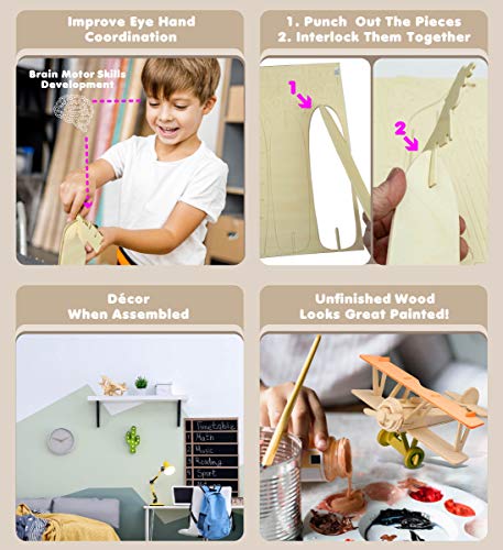 Puzzled 3D Puzzle Nieuport 17 Airplane - Wood Craft Construction Model Kit Aircraft, Fun Educational DIY Wooden Toy Assemble Model Unfinished Craft Puzzled