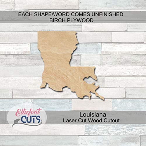 Louisiana Wood Cutouts for crafts, Laser Cut Wood Shapes 5mm thick Baltic Birch Wood, Multiple Sizes Available Elliefont Styles
