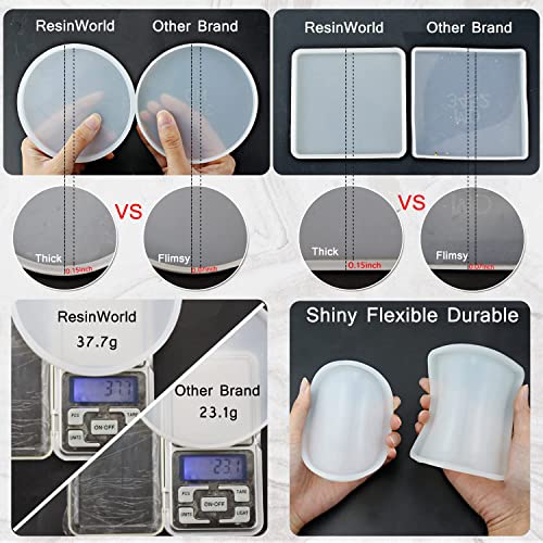 ResinWorld 4 Pack Diamond Edge Crystal Coaster Molds for Resin Casting + 8 Pack Thick 4 inches Resin Coaster Molds Set ResinWorld