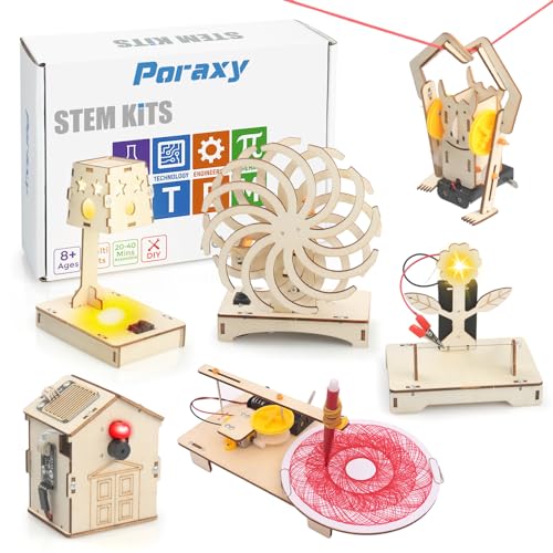 6 in 1 STEM Projects for Kids Ages 8-12, STEM Kits, 3D Wooden Puzzles, STEM Toys Building Kits, Educational Science Model Kits, Birthday Gifts for Poraxy