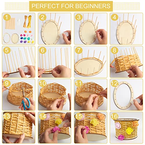 WEBEEDY 4 Pcs Basket Weaving Kits Woden Rattan Basket Making Kit Basket Weaving Supplies for Adults Raffia Crafts Projects WEBEEDY