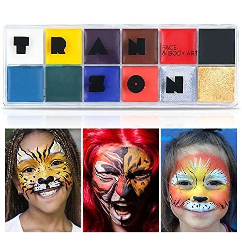 Transon Artist Paint Brush Set of 12 and 12-Color Face Body Paint Palette TRANSON