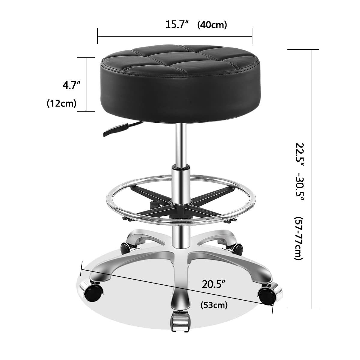 Ainilaily Rolling Stool for Shop Work Medical Tattoo Salon Lash,Heavy Duty Esthetician Hydraulic Chair Stool with Wheels (Black,with Foot Rest) Ainilaily