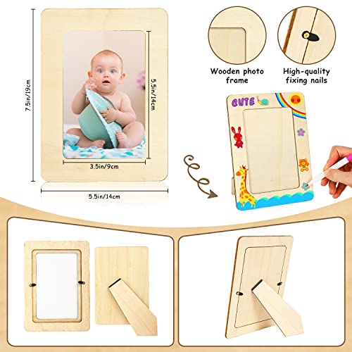 Whaline 16Pcs Picture Frame Painting Craft Kit with Painting Pens Diamond Stickers Pom Poms Frame Display Wooden DIY Photo Frames for Wall Tabletop Whaline