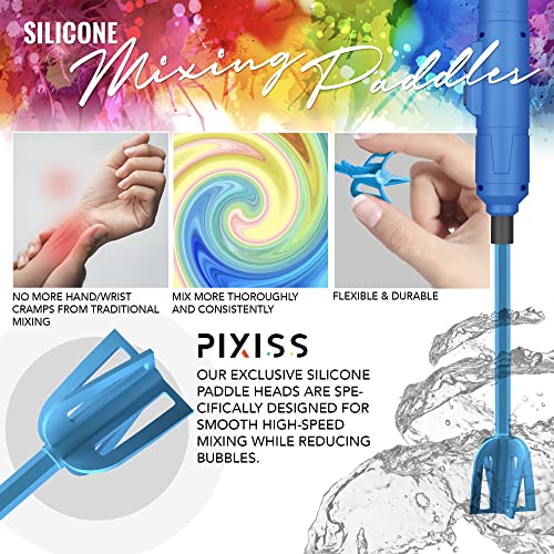 Epoxy Resin Mixer Silicone Paddles - 3 Reusable Pixiss Multipurpose Bidirectional Paint Stirrer for Drill Epoxy & Paint Mixer Drill Attachment - Pixiss