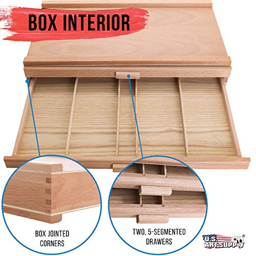 US Art Supply 2-Drawer Artist Wood Pastel, Pen, Marker Storage Box US Art Supply