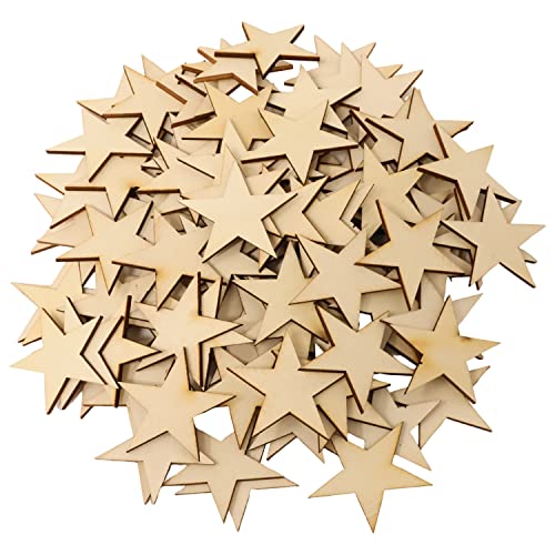 yueton 100PCS 40mm/1.57inch Unfinished Blank Star Wood Pieces Wood Slices Wood Chips Wooden Star Embellishments Christmas Tree Star Cutouts Ornaments yueton