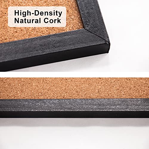 Black Cork Board Bulletin Board, 15.7"X 12" Cork Board, Oak Wood Finish Frame, Wall Mounted Cork Board for Office Home and School(Pins, Eye Bolts, BGJRBY