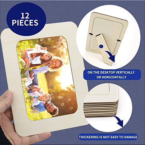 RYKOMO 12 Pieces DIY Wood Picture Frames Unfinished Solid Wood Photo Picture Frames for 4 x 6 in Photos, Standing Wooden Photo Frames for Crafts RYKOMO