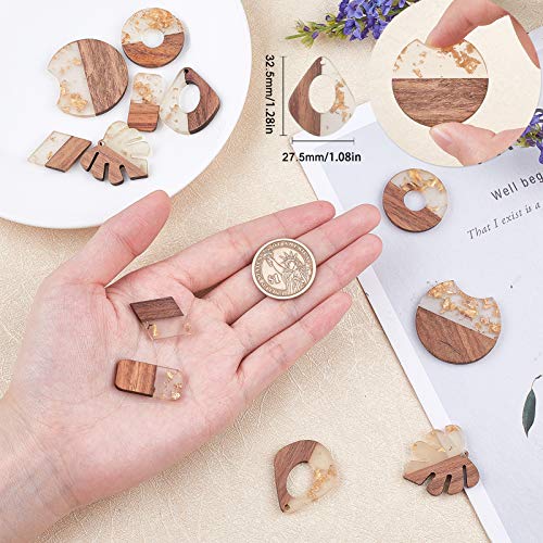 SUNNYCLUE 6 Pairs Resin Wood Dangle Drop Earring Making Starter Kit Round Rectangle Leaf Jewelry Pendants Making Supplies for Women Beginners, SUNNYCLUE