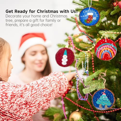 Wood Slices Kit, Shuttle Art 35 PCS Unfinished Natural Wood Slices with Pre-Drilled Hole, Acrylic Paint, Permanent Markers, Jute Twine, DIY Craft for Shuttle Art