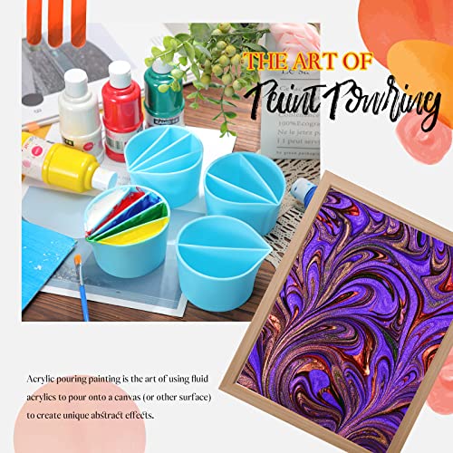 Split Cups for Paint Pouring 4 Pcs Silicone Paint Pour Cup with 2-5 Channels Dividers Pour Painting Supplies Painting Tools Silicone Cups for Resin Zubebe