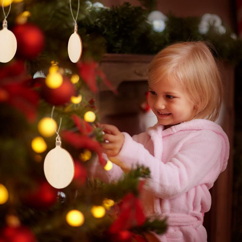 Tatuo Unfinished Wood Ornaments Wood Ornament Slices Round Wood Pieces Embellishments for Christmas Decoration Hanging and DIY Craft (50) Tatuo