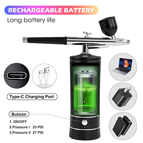 Airbrush Kit with Compressor, Air Brush Gun Rechargeable Portable High Pressure Air Brushes with 0.3mm Nozzle and Cleaning Brush Set for Painting, Nlapldy