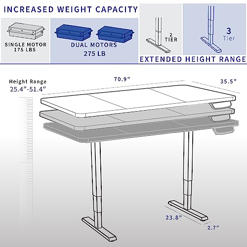 VIVO Electric Height Adjustable 71 x 36 inch Memory Stand Up Desk, Rustic Vintage Brown Table Top, Black Dual Motor Frame, Touch Screen Preset VIVO