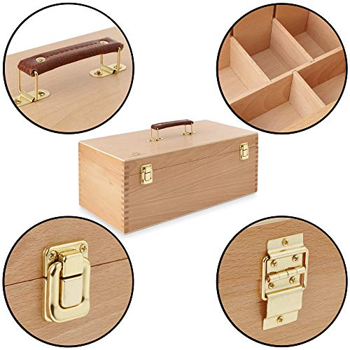 7 Elements Wooden Art Supply Storage Organizer - Large Beechwood Artist Tool Box with Drawer 7 Elements