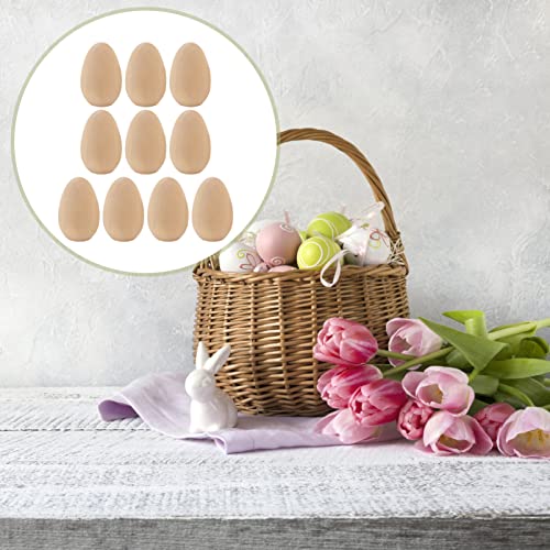 KALLORY Unfinished Wood Eggs to Paint, 10pcs Paintable Wooden Easter Craft Eggs Flat Bottom Eggs for Easter Display Ready to Paint and Decorate L KALLORY