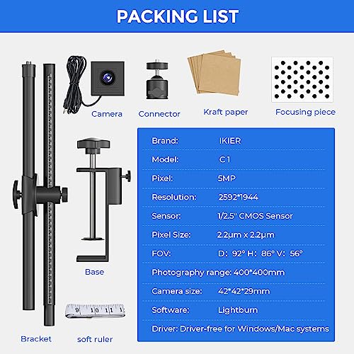 IKIER C1 Laser Engraver Camera, 500W Pixel Precise Positioning Laser Engraving, Work Preview, Video Recording for Laser Engraver Machine Support IKIER