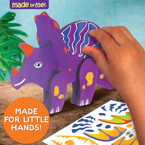 Made By Me Paint Your Own 3D Dinos & Friends, Includes 3 Dinosaurs to Paint, 7 Acrylic Paints, Dino Stickers, Dinosaur Made from Wood, Custom Made By Me