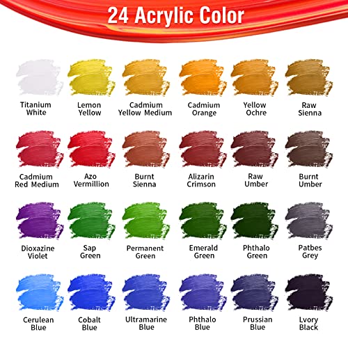 Falling in Art 34 Pieces Acrylic Paint Set - Canvas Painting Kit with 26 Acrylic Paints, Nylon Brushes, Plastic Palette, Mixing Knife for Kids, Falling in Art