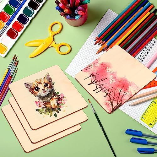120 Pieces Unfinished Wooden Squares, 4 x 4 Inch Natural Square Wood Cutout Tiles for DIY Crafts, Painting, Carving and Home Decor, Coasters, GNIEMCKIN