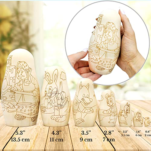 AEVVV Blank Russian Nesting Dolls Unpainted Set 7 pcs - Wooden Crafts to Paint Your Own Matryoshka - Unfinished Nesting Dolls Blank - Unfinished Wood AEVVV